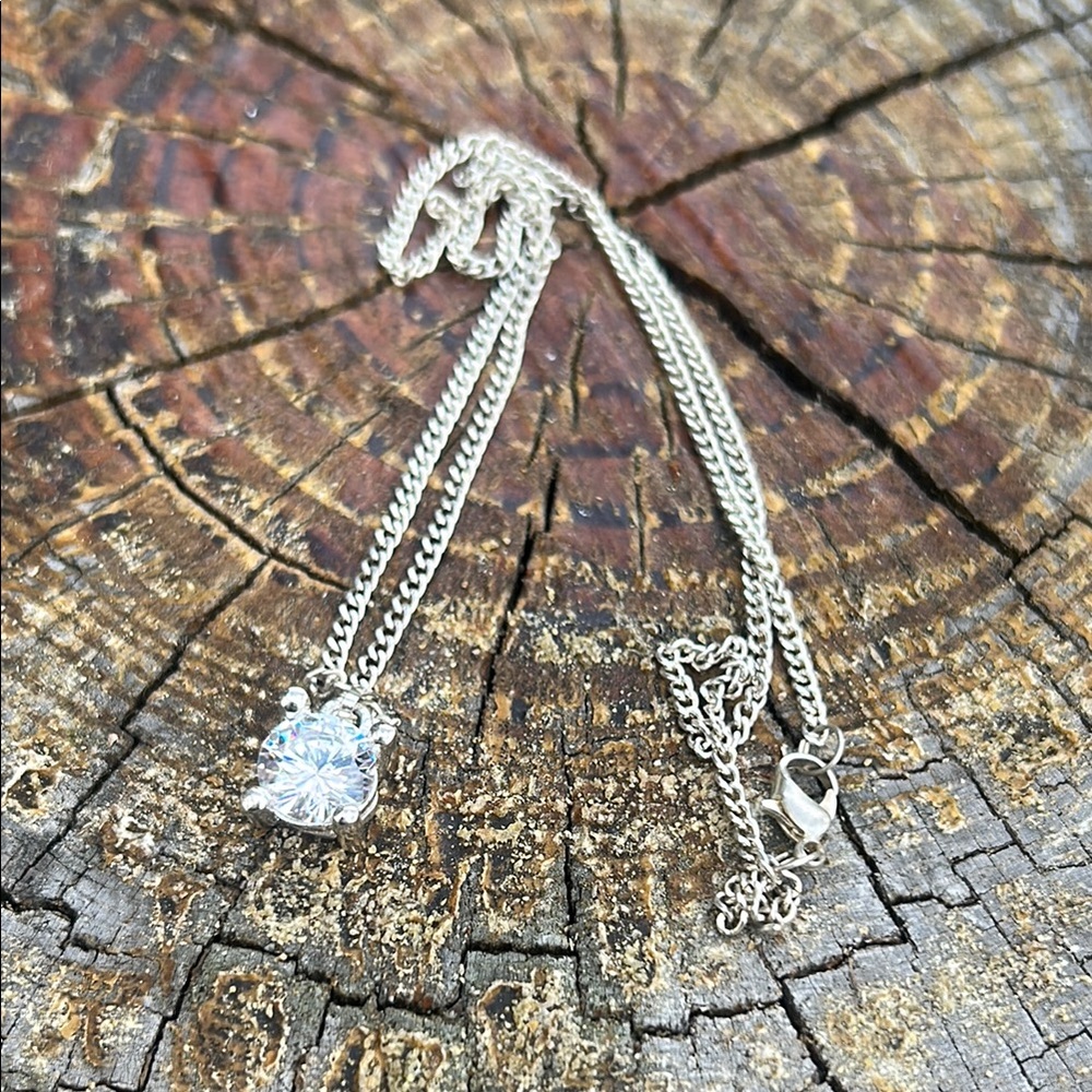Neiman Marcus Sparkly Elegant Silver Necklace with Crystal Pendant